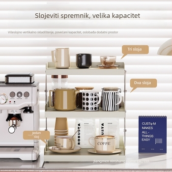 Stolni sklopivi organizator za čaše i kozmetiku, 3 sloja, metalni umjetnički dizajn + nehrđajući čelik, moderan minimalistički stil