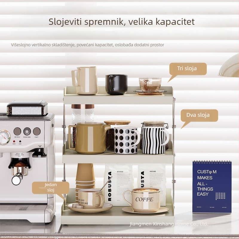 Stolni sklopivi organizator za čaše i kozmetiku, 3 sloja, metalni umjetnički dizajn + nehrđajući čelik, moderan minimalistički stil
