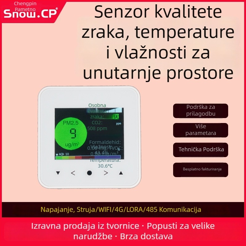 Unutarnji visoko precizan detektor plinova – predajnik s zaslonom za kvalitetu zraka, temperaturu i vlagu