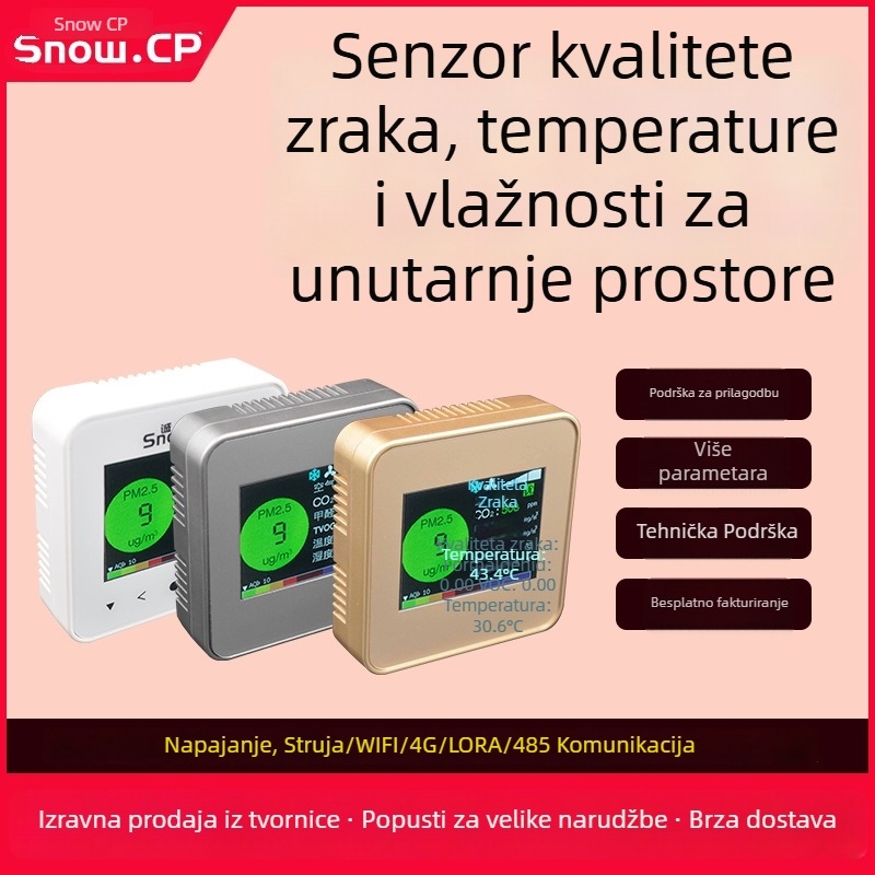 Unutarnji visoko precizan detektor plinova – predajnik s zaslonom za kvalitetu zraka, temperaturu i vlagu