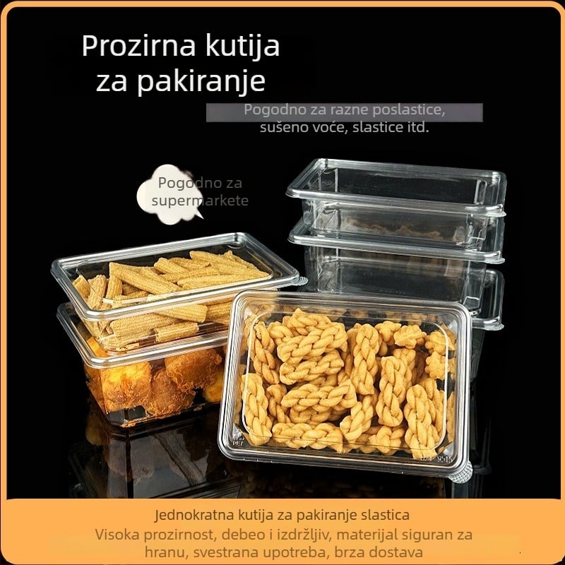 Pravokutna jednokratna kutija za pakiranje peciva peach cookies, prozirna zatvorena plastična kutija