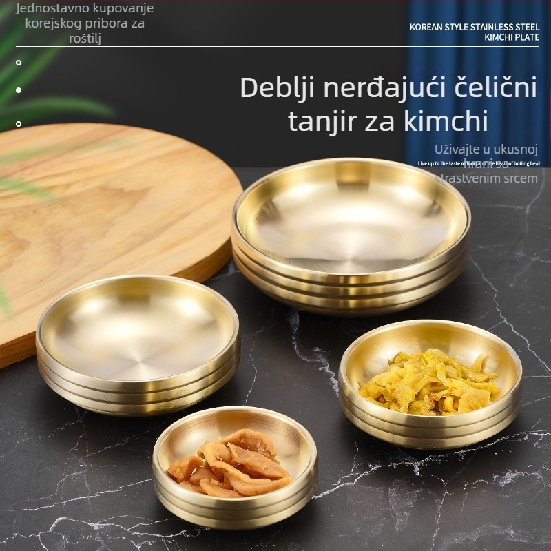 Umak od nehrđajućeg čelika u korejskom stilu, okrugla, elektroplatinska površina, retro dizajn, mikrovalna sigurnost, s logom