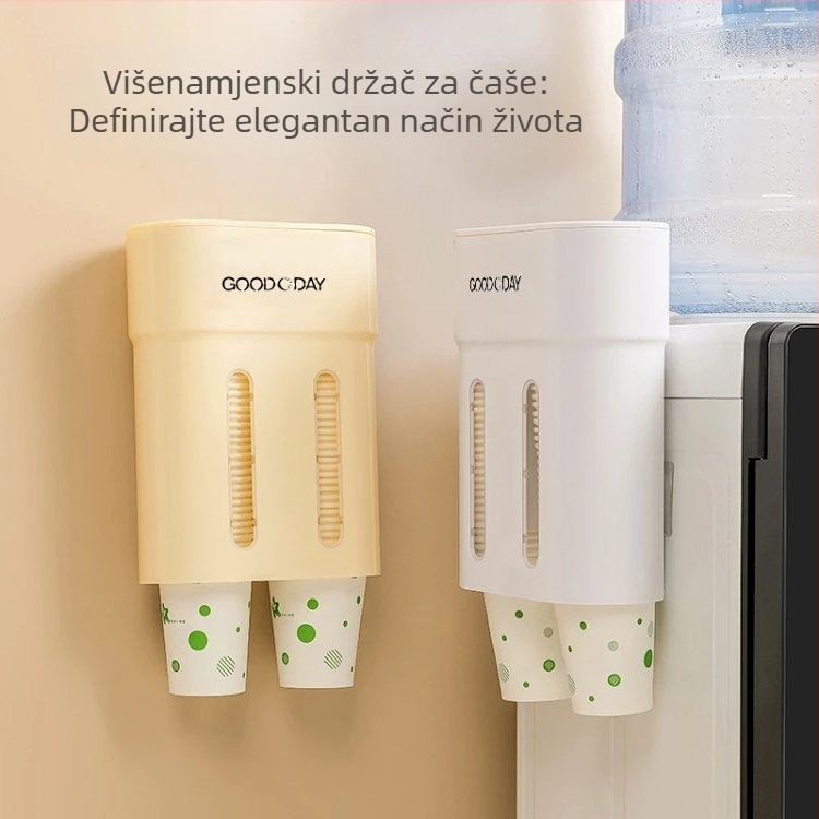 Plastični zidni držač čaša, zaštita od prašine, dizajn s dvostrukom cijevi, bez bušenja