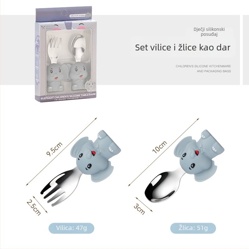 Silikonski dječji set za jelo – tanjur i pladanj s dizajnom slona, 48-dijelni komplet, za bebe od 3 mjeseca