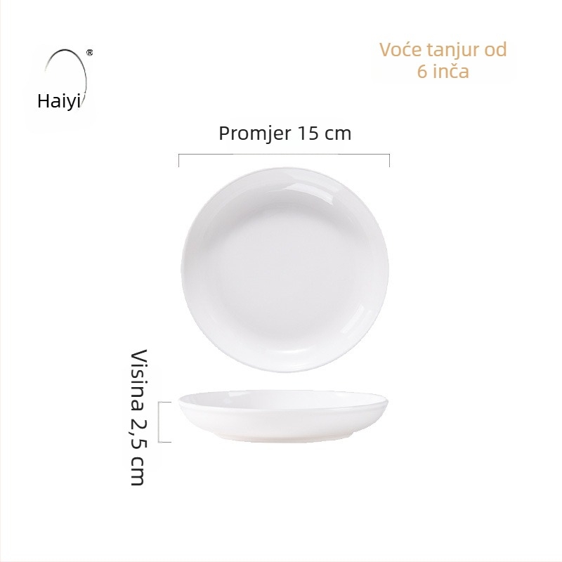 Set porculanskih tanjura za večeru, okrugli, jednobojni dizajn, moderan minimalistički stil, pogodno za mikrovalnu pećnicu