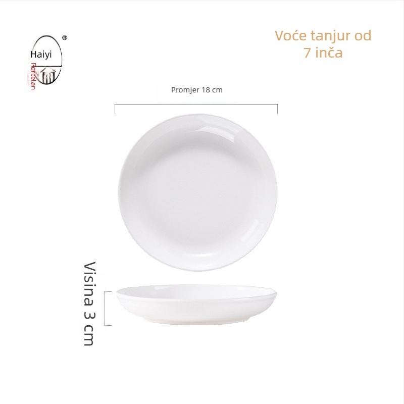 Set porculanskih tanjura za večeru, okrugli, jednobojni dizajn, moderan minimalistički stil, pogodno za mikrovalnu pećnicu