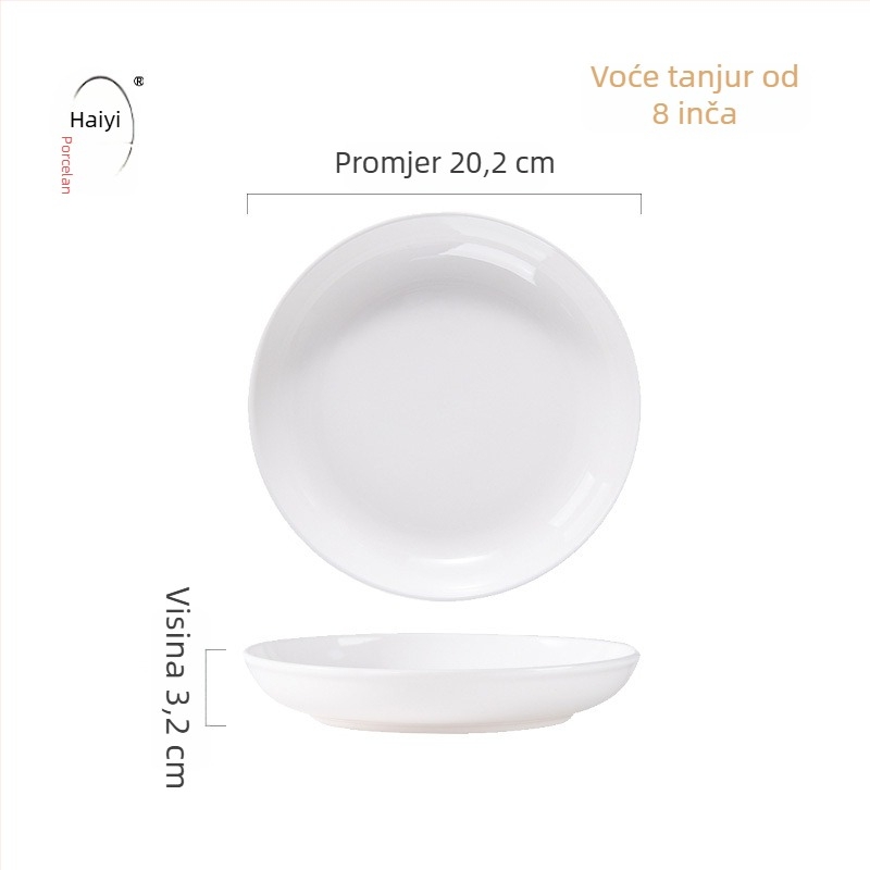 Set porculanskih tanjura za večeru, okrugli, jednobojni dizajn, moderan minimalistički stil, pogodno za mikrovalnu pećnicu