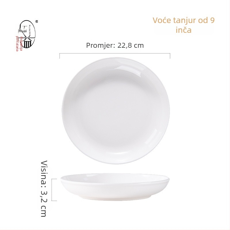 Set porculanskih tanjura za večeru, okrugli, jednobojni dizajn, moderan minimalistički stil, pogodno za mikrovalnu pećnicu