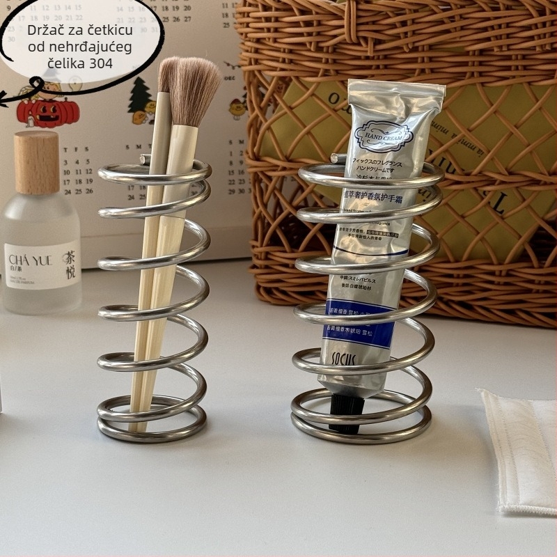 Držač za četkicu za zube i makeup četkicu od nehrđajućeg čelika 304, stolni kupaonski organizer, moderni minimalistički šuplji dizajn s spiralom