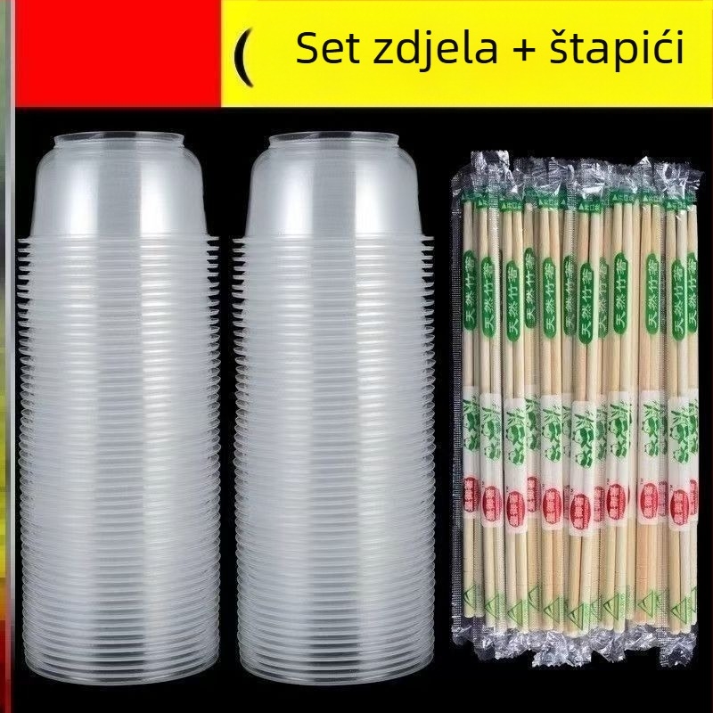 Jednokratni set zdjela i štapića za jelo, deblji i otporan na visoke temperature, za restorane i kućnu upotrebu