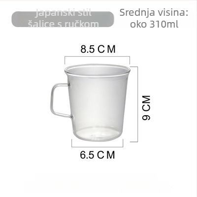 Kava šalica s tanjurićem od borosilata, jednodjelna, modernog stila s drškom, ručno puhana