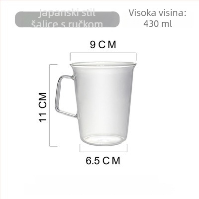 Kava šalica s tanjurićem od borosilata, jednodjelna, modernog stila s drškom, ručno puhana