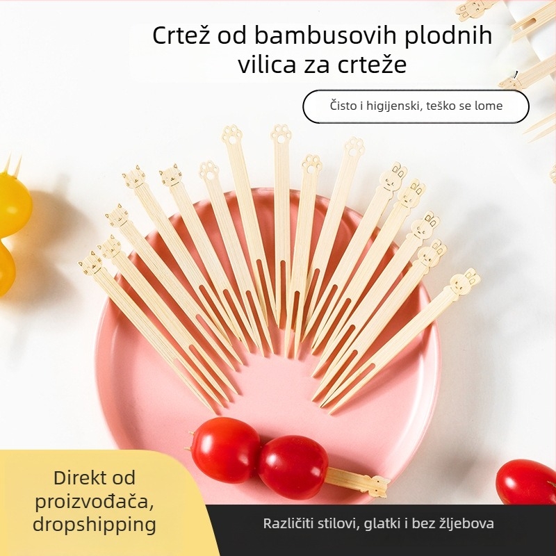 Set vilica za voće - drveni, karikatura uzorak, za djecu, kreativan svjež stil.