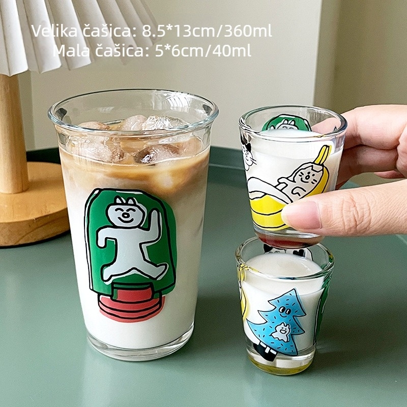 Japanski stil čašice za sake set, debeli stakleni čaše, cilindrični oblik, crtani uzorak, personalizirano printanje