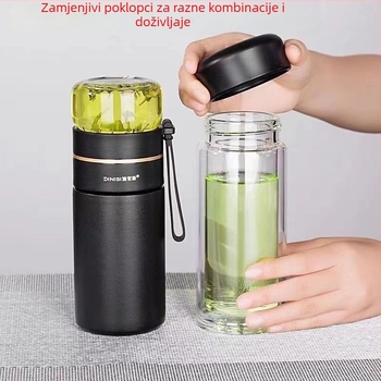Set čajnih šalice s razdjelnikom – dvostruko borosilikatno staklo, s filtrom, poklon kutija, prilagodba logotipa
