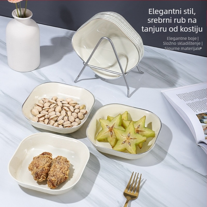 Keramički tanjur za kosti, četvrtasti oblik, celadon premaz, lagani luksuzni stil, pogodan za mikrovalnu
