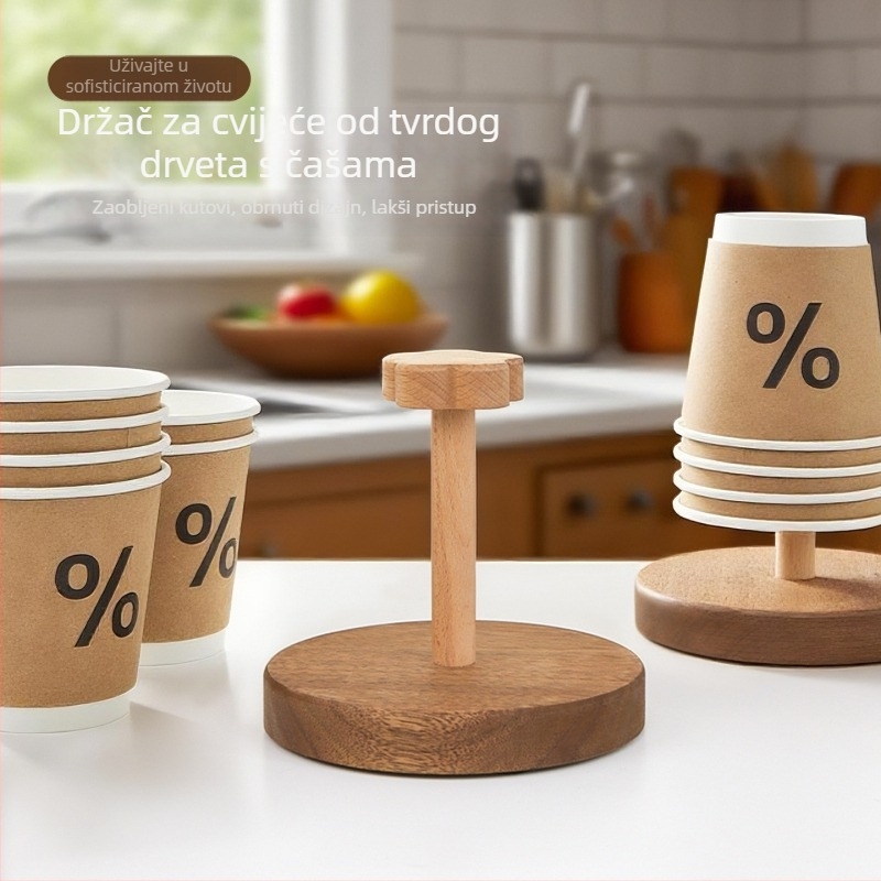 Držač čaša od drveta u retro stilu, bez bušenja, težina 220 g