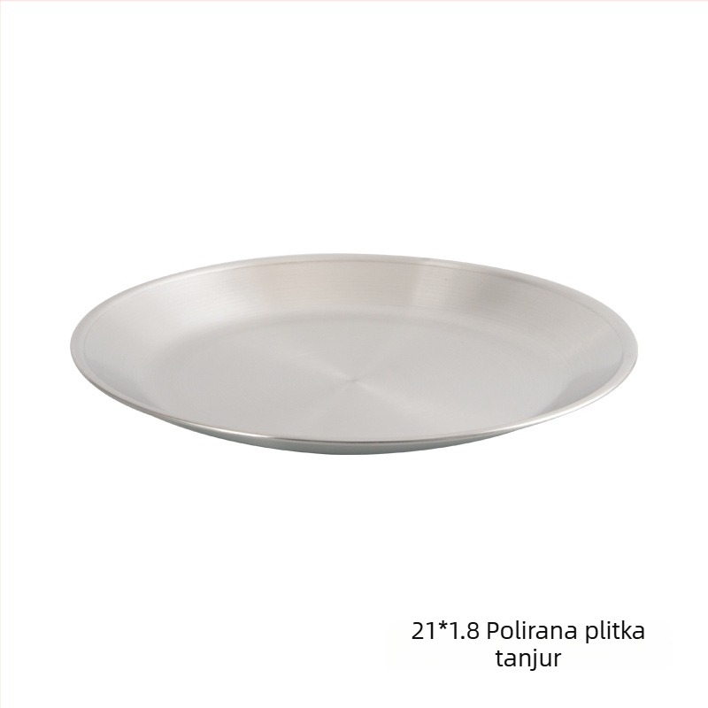 Vanjski set posuda i tanjura od nehrđajućeg čelika, kružni oblik, moderni minimalistički stil, 4 komada, otisnuto logo