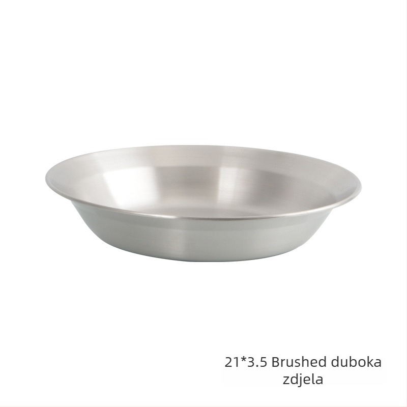 Vanjski set posuda i tanjura od nehrđajućeg čelika, kružni oblik, moderni minimalistički stil, 4 komada, otisnuto logo