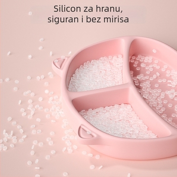 Bebinski silikonasti tanjur s usisnom i 3 odjeljka – set posuđa za prehranu za bebe od 3 mjeseca