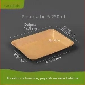 Jednokratna papirna ploča od Kraft papira, pravokutni tanjur za roštiljanje, otporan na visoke temperature, za jelo na otvorenom