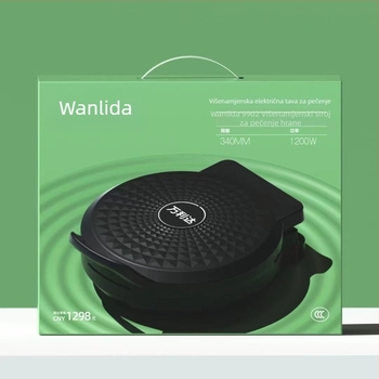 Električna tava za palačinke - višenamjenska, s visećim dizajnom i dvostrukim grijanjem, 1200W, 220V, 50Hz, kristalna ploča