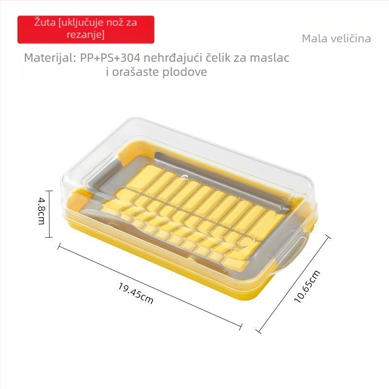 Japanski stil kutija za skladištenje maslaca s poklopcem za hladnjak, skladištenje sira, nož za rezanje maslaca; materijali PP/PS i 304 nehrđajući čelik