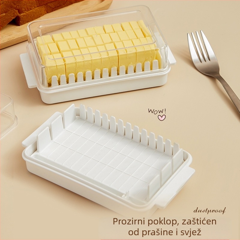 Kutija za skladištenje maslaca i sira s poklopcem – pravokutna, prehrambeni PP plast, zatvorena za hlađenje ili zamrzavanje