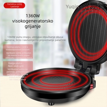 Električna tava za palačinke s dvostrukim grijanjem, 1200W, kristalni panel, pogodna za 2-3 osobe