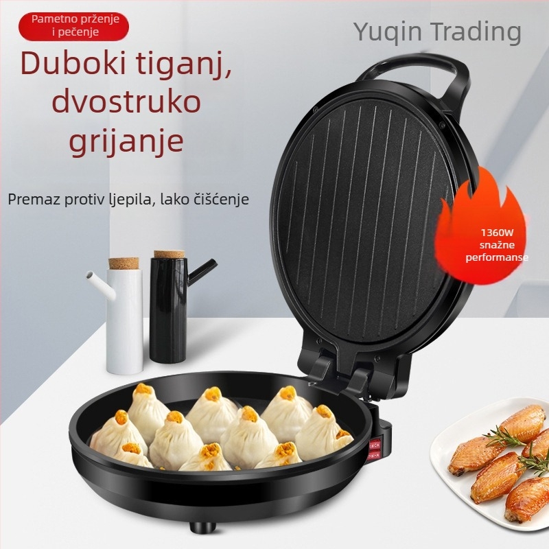 Električna tava za palačinke s dvostrukim grijanjem, 1200W, kristalni panel, pogodna za 2-3 osobe