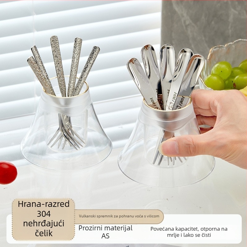Set vilica za voće sa spremnikom za pohranu, nehrđajući čelik, luksuzan retro stil, mogućnost tiskanja logotipa, prilagodljivo
