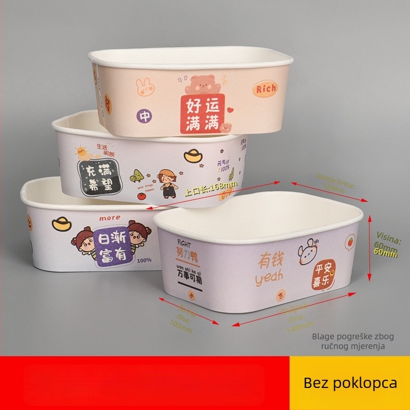Jednokratne papirnate zdjele i pribor za kućnu gostoljubnost — papir od drvene celuloze s PE laminacijom, nije pogodno za mikrovalnu, logotip sitotisak, prilagodljivo, biološki razgradivo