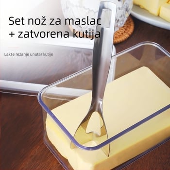 Kutija za pohranu sira s kompletom za rezanje, prozirna, kvadratnog oblika, kapacitet 301–500 ml