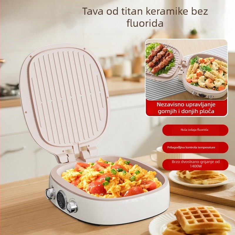 Vantage električni pancake pan s dvostrukim grijanjem, keramički panel, 1400W, 220V