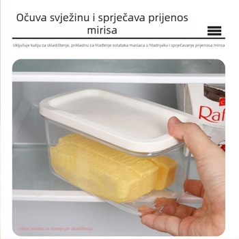 Kutija za maslac i rezanje sira s poklopcem – moderan minimalistički stil; Materijali: PC, PE, 304 nehrđajući čelik, PP