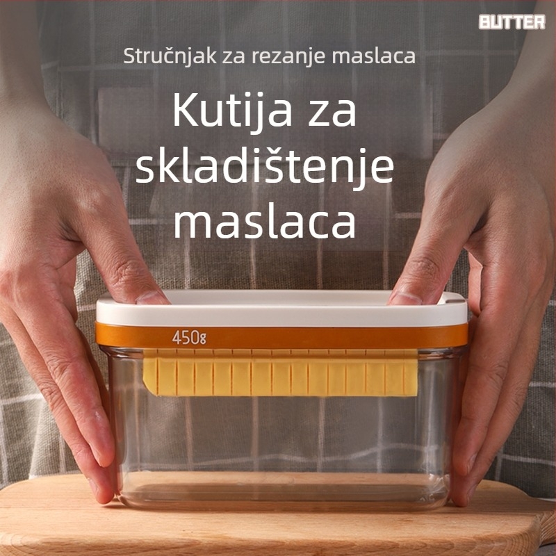 Kutija za maslac i rezanje sira s poklopcem – moderan minimalistički stil; Materijali: PC, PE, 304 nehrđajući čelik, PP