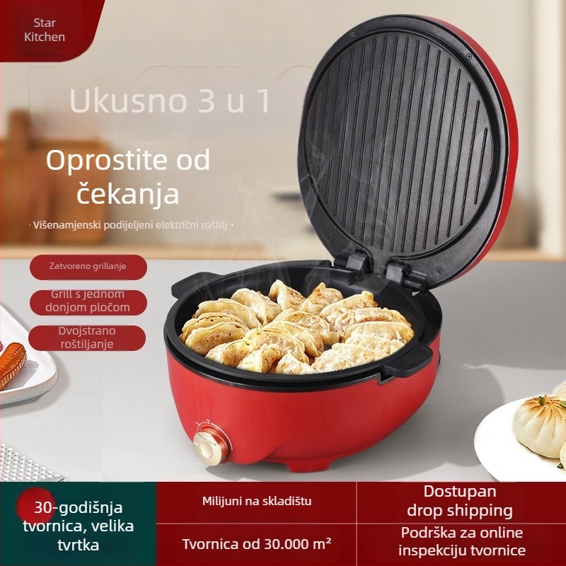 Star Arrow 1123 Električna tava za palačinke s dvostranim grijanjem, prženje i pečenje, 1200W, 220V, gumb za upravljanje, za 4–5 osoba