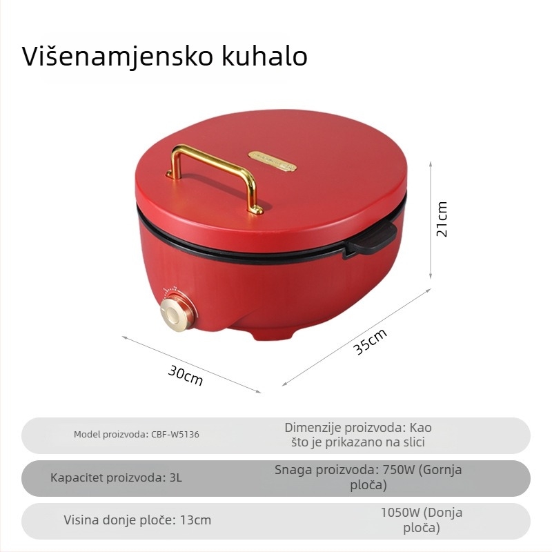 Star Arrow 1123 Električna tava za palačinke s dvostranim grijanjem, prženje i pečenje, 1200W, 220V, gumb za upravljanje, za 4–5 osoba
