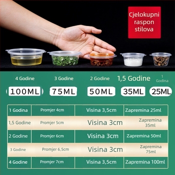 Jednokratna PP posuda za umak, zatvorena, zgušćena, prozirna dip posuda, ubrizgano oblikovana, mikrovalna sigurna, prilagodljiva