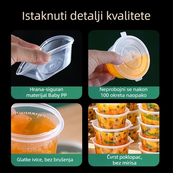 Jednokratna PP posuda za umak, zatvorena, zgušćena, prozirna dip posuda, ubrizgano oblikovana, mikrovalna sigurna, prilagodljiva