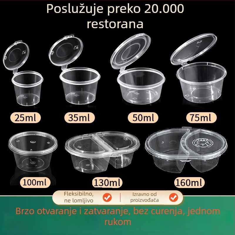Jednokratna PP posuda za umak, zatvorena, zgušćena, prozirna dip posuda, ubrizgano oblikovana, mikrovalna sigurna, prilagodljiva