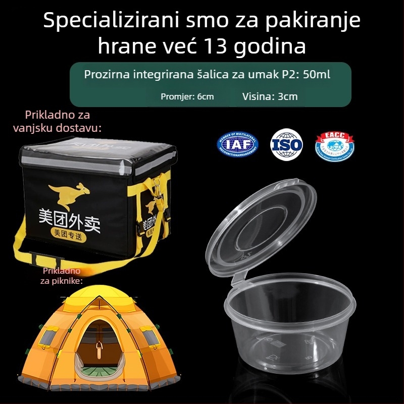 Jednokratna PP posuda za umak, zatvorena, zgušćena, prozirna dip posuda, ubrizgano oblikovana, mikrovalna sigurna, prilagodljiva