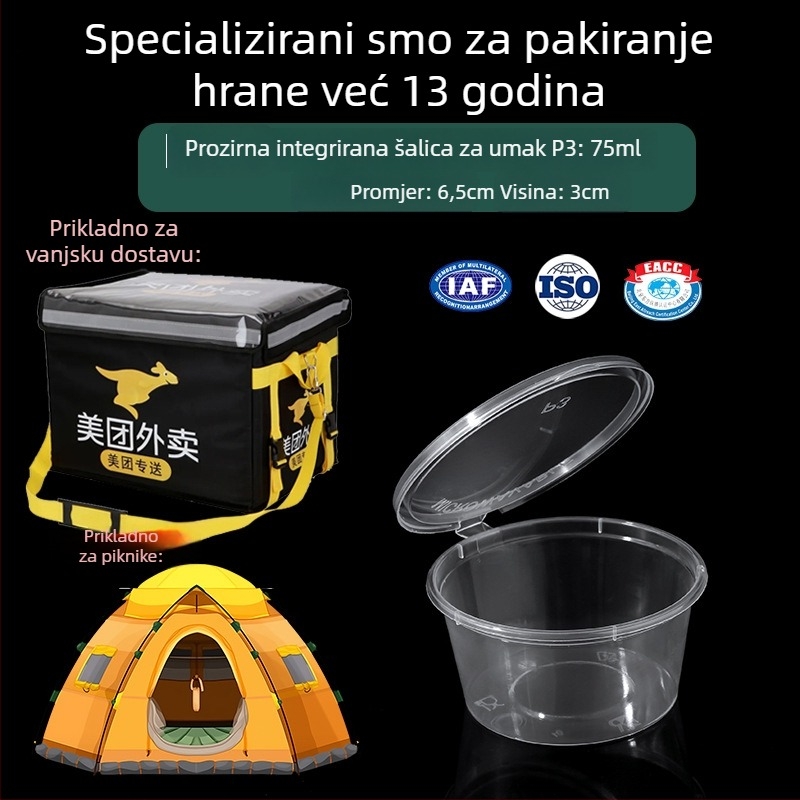 Jednokratna PP posuda za umak, zatvorena, zgušćena, prozirna dip posuda, ubrizgano oblikovana, mikrovalna sigurna, prilagodljiva