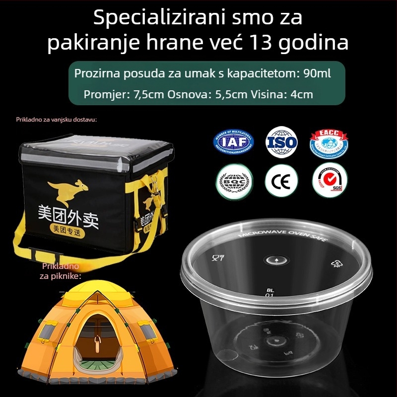 Jednokratna PP posuda za umak, zatvorena, zgušćena, prozirna dip posuda, ubrizgano oblikovana, mikrovalna sigurna, prilagodljiva