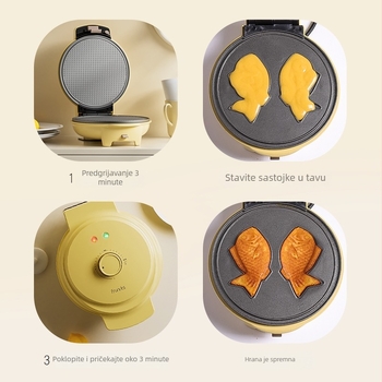Višenamjenski električni waffle maker s dvostrukim grijanjem, mehaničko upravljanje, funkcija pečenja i prženja, 750W, 220V