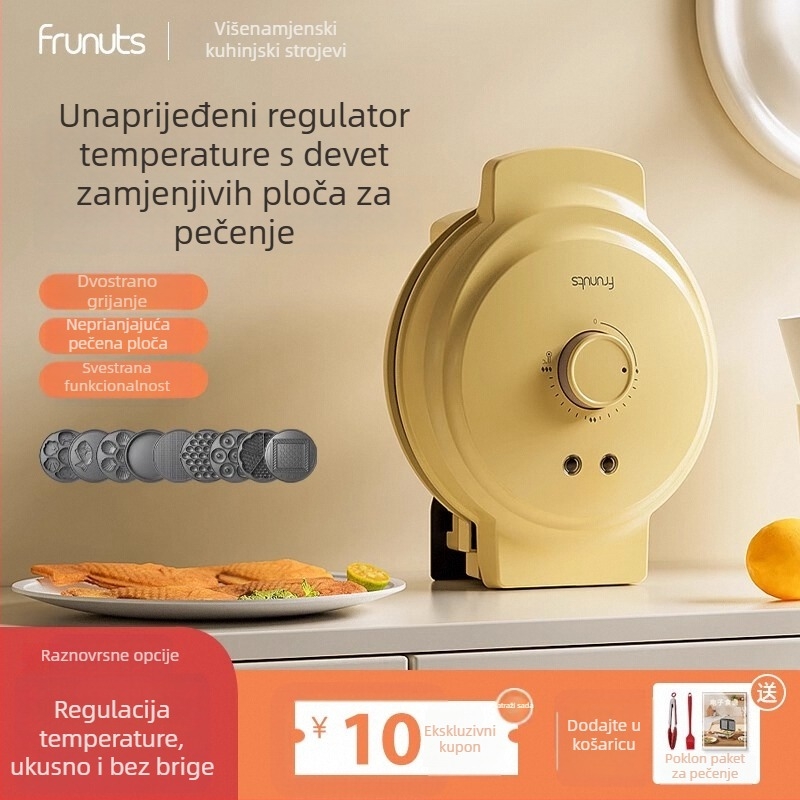 Višenamjenski električni waffle maker s dvostrukim grijanjem, mehaničko upravljanje, funkcija pečenja i prženja, 750W, 220V