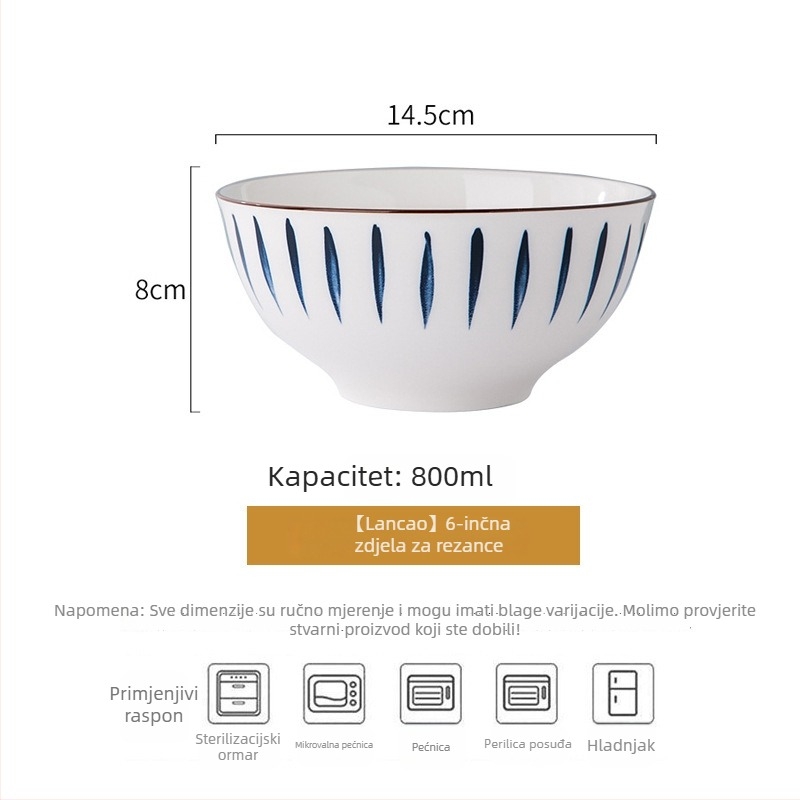 Jingdezhen porculanski komplet posuđa – zdjele i zdjele za juhu, moderan minimalistički japanski stil, cvjetni uzorak ispod glazure, prikladan za mikrovalnu pećnicu