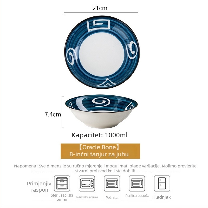 Jingdezhen porculanski komplet posuđa – zdjele i zdjele za juhu, moderan minimalistički japanski stil, cvjetni uzorak ispod glazure, prikladan za mikrovalnu pećnicu