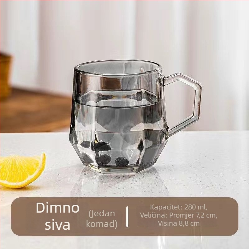 Staklena čaša za vodu s držalom, moderni minimalistički dizajn, izolacija i otpornost na visoke temperature, cilindrični oblik, 300 g, za kućnu upotrebu