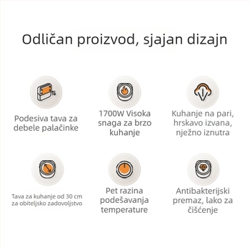 Električna tava za palačinke s dvostrukim grijanje, 1500 W, upravljanje gumbom, model JD30AQ849